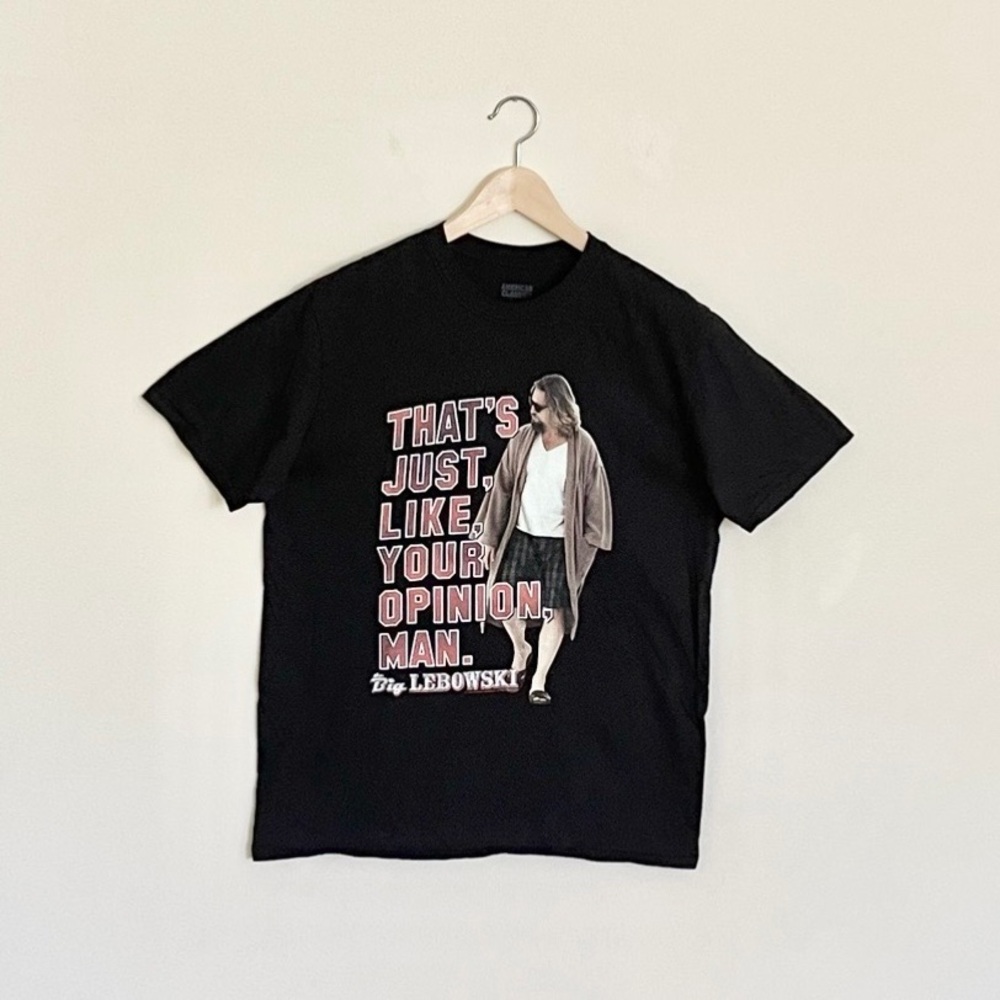 NEW The Big Lebowski The Dude Your Opinion Quote Graphic Black T Shirt Adult L